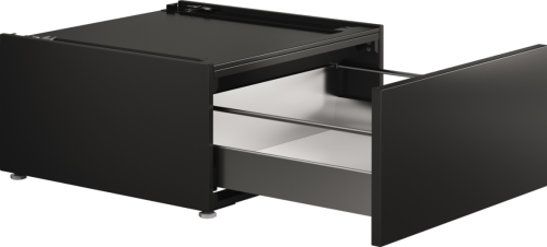 Black metal pull-out drawer with a flat top surface and a storage compartment, part of Appliance Parts & Accessories collections.