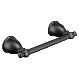 Matte black pivoting bathroom paper holder with classic rounded mounting brackets for home improvement projects