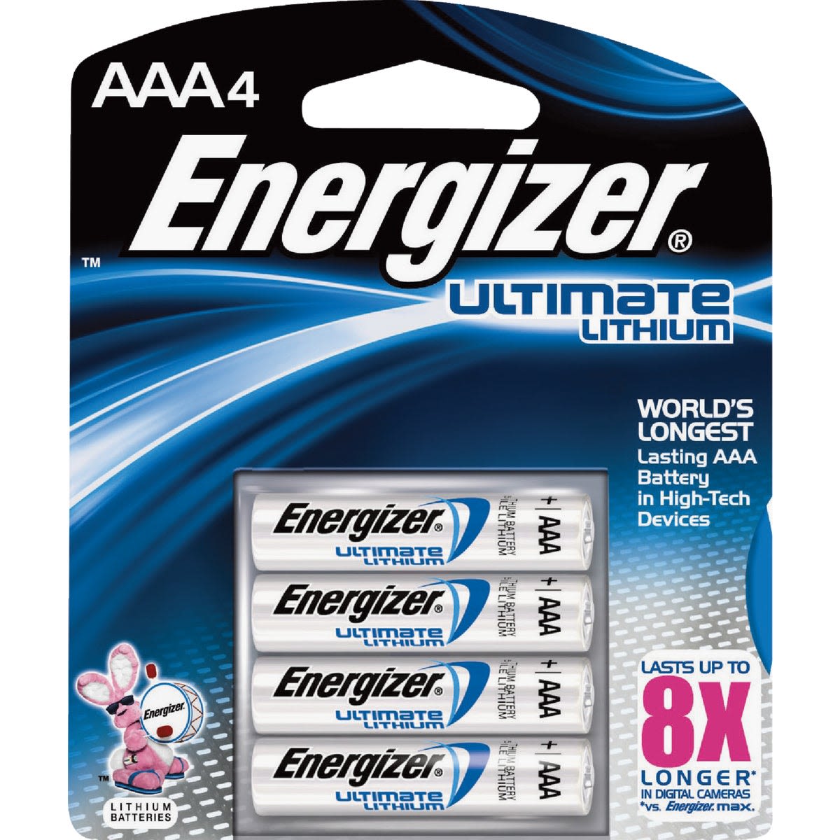 Pack of four Energizer AAA lithium batteries designed for long-lasting power in high-tech devices