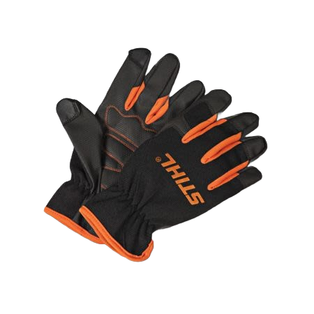Black and orange durable work gloves with touchscreen-compatible fingertips for gardening, woodworking, and outdoor tasks under $50