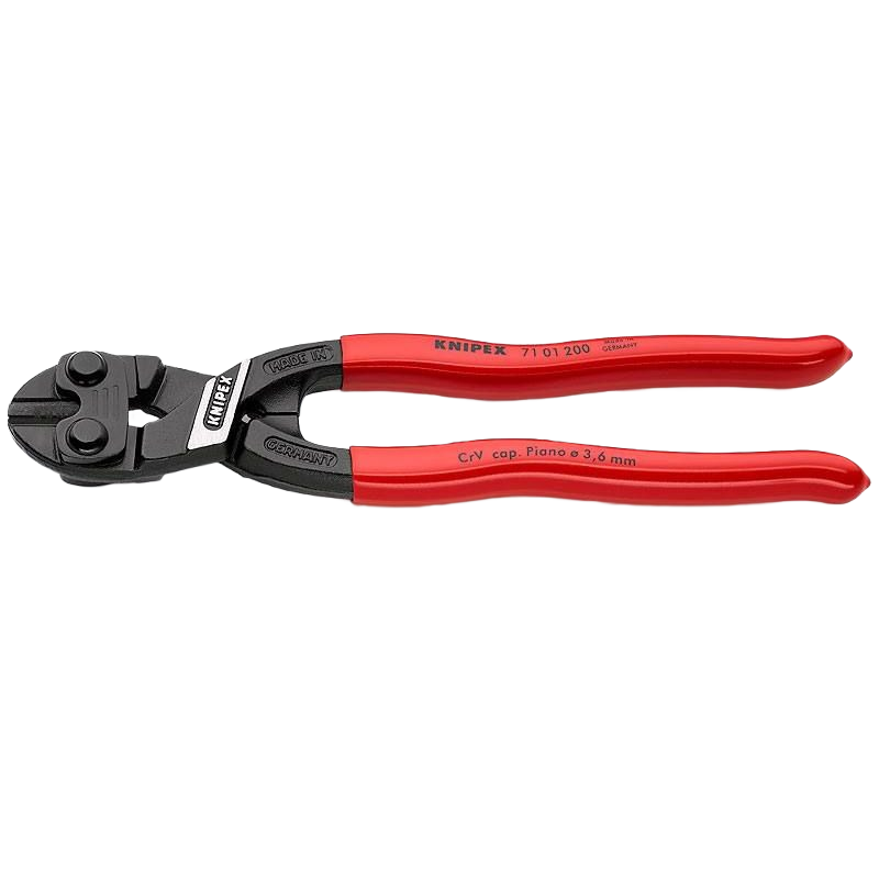 Compact bolt cutter with red handles for cutting bolts, nails, and rivets in hand tools and woodworking collections