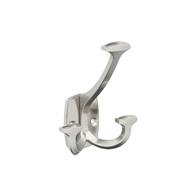 Satin nickel three-prong decorative wall hook for bathroom and organization in accessories and hardware collections under $50