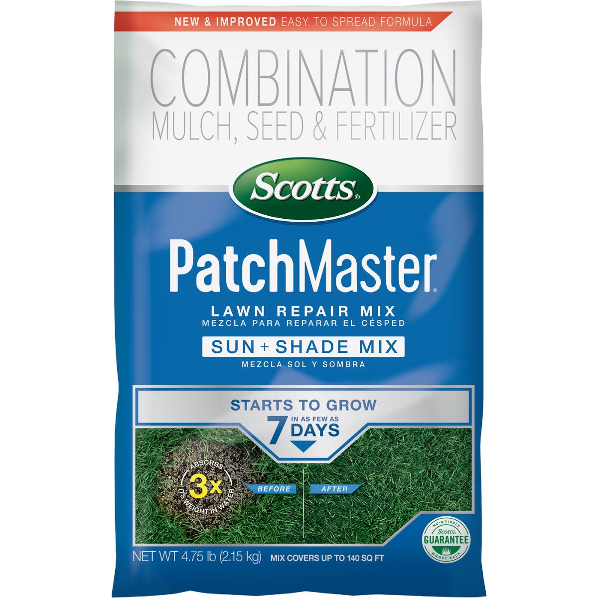 Bag of Scotts PatchMaster lawn repair mix for sun and shade with mulch, seed, and fertilizer under $50 lawn care product