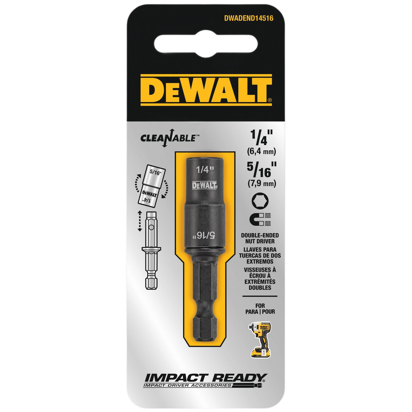 Double-ended nut driver with 1/4 and 5/16 inch sizes in black for tools and home improvement use