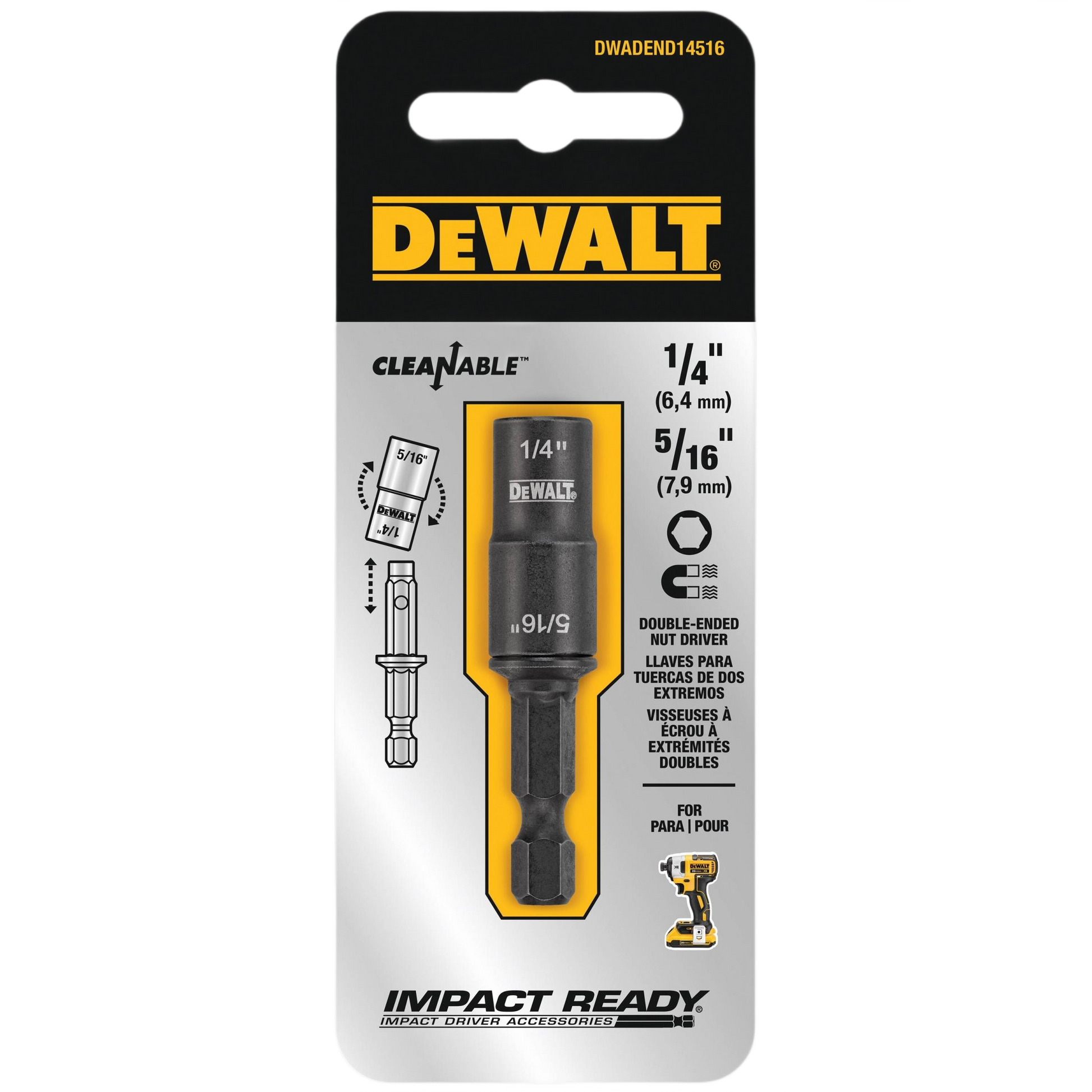 Double-ended nut driver with 1/4 and 5/16 inch sizes in black for tools and home improvement use