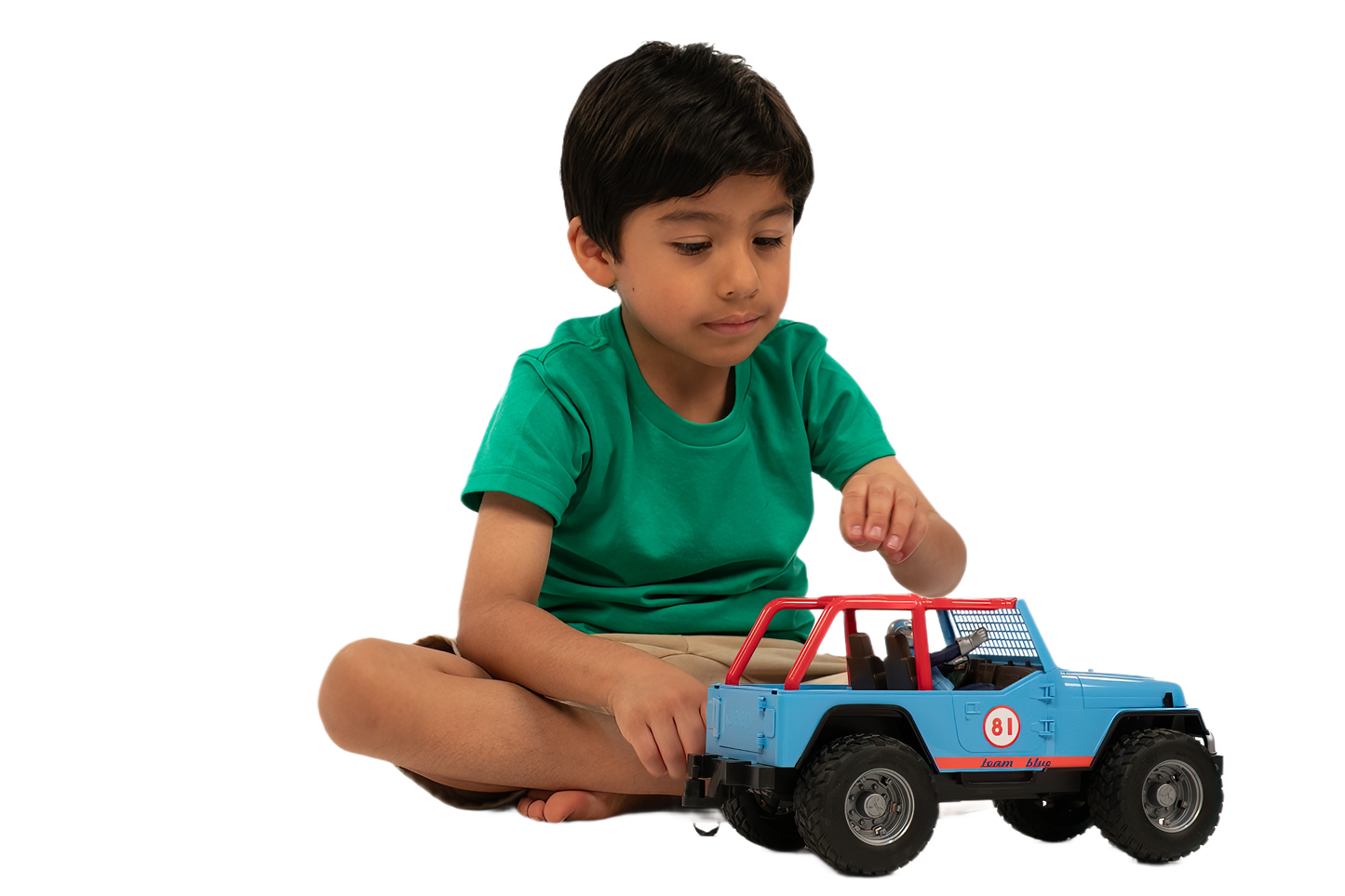 Child playing with blue Bruder Jeep Cross Country Racer toy in Vehicles & Remote Controlled Toys and Toys & Games collections