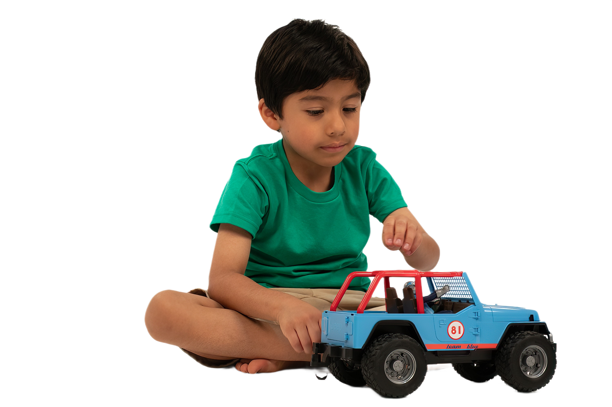 Child playing with blue Bruder Jeep Cross Country Racer toy in Vehicles & Remote Controlled Toys and Toys & Games collections