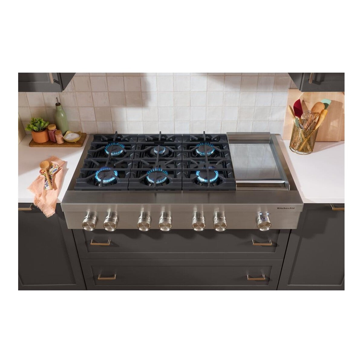 KitchenAid® 48-inch 6-Burner Gas Commercial-Style Rangetop with Griddle