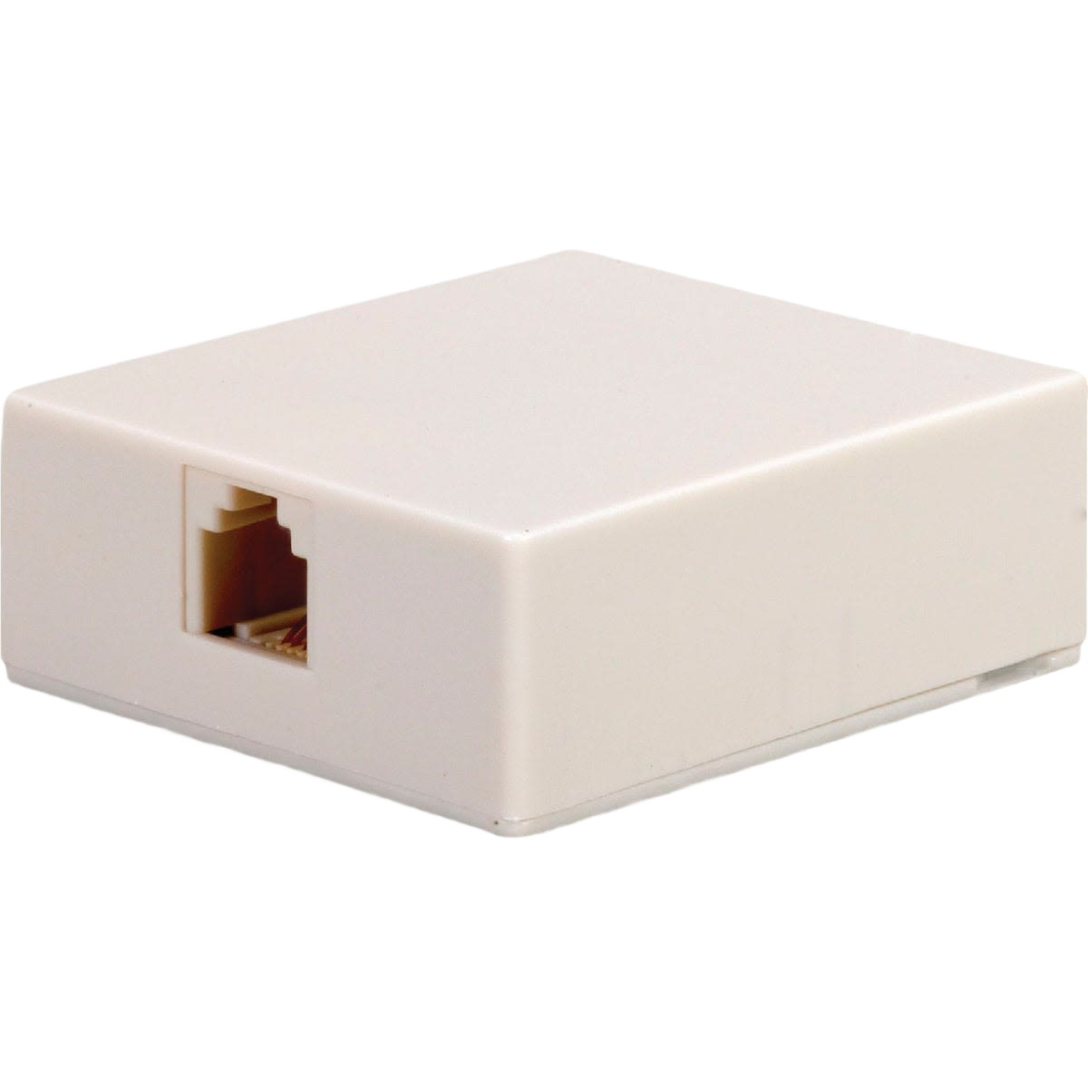 Compact white surface mount telephone jack with a single port for home improvement and telecommunication use