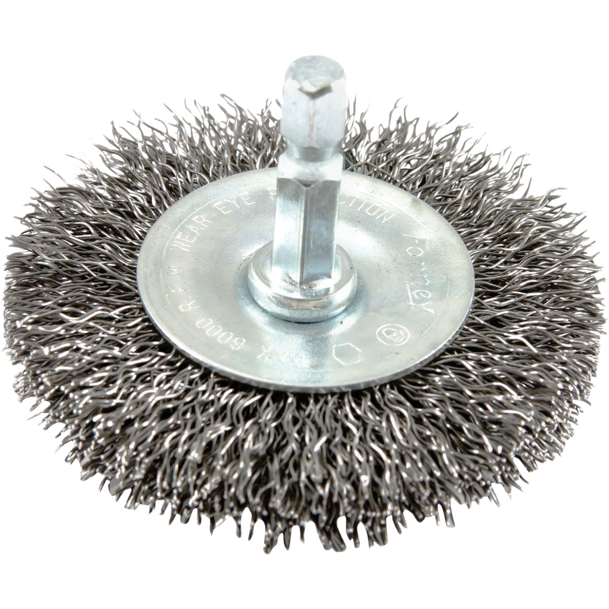 Coarse circular wire wheel brush with drill-mount shank for heavy-duty cleaning and surface preparation tools use