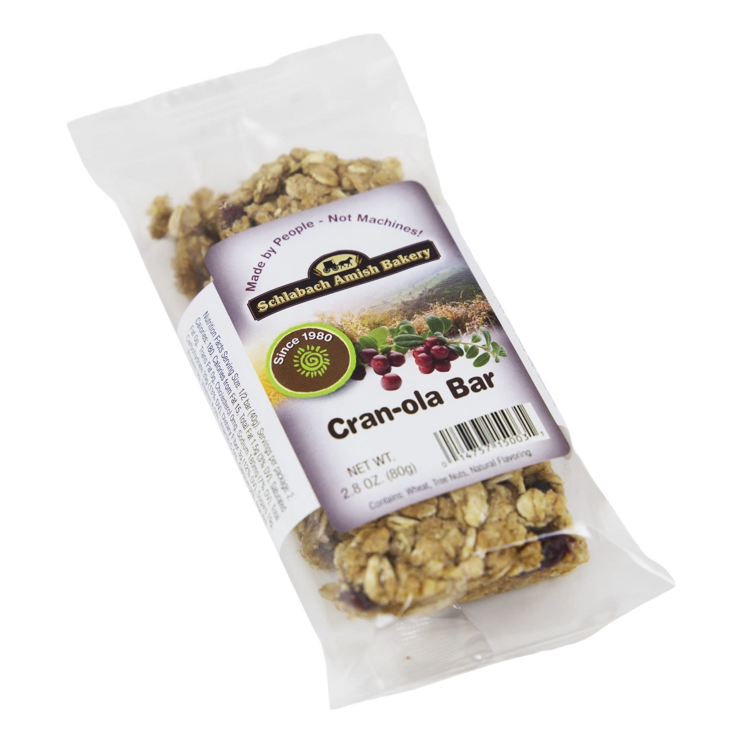 Schlabach Amish Bakery Cran-Ola Bar granola snack with cranberries and walnuts in clear packaging from Food & Beverage collection