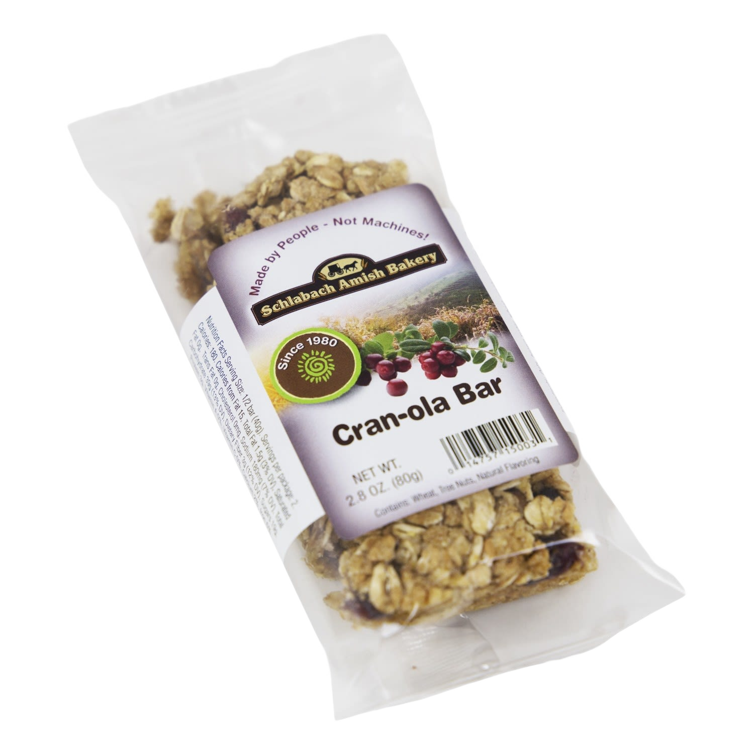 Schlabach Amish Bakery Cran-Ola Bar granola snack with cranberries and walnuts in clear packaging from Food & Beverage collection