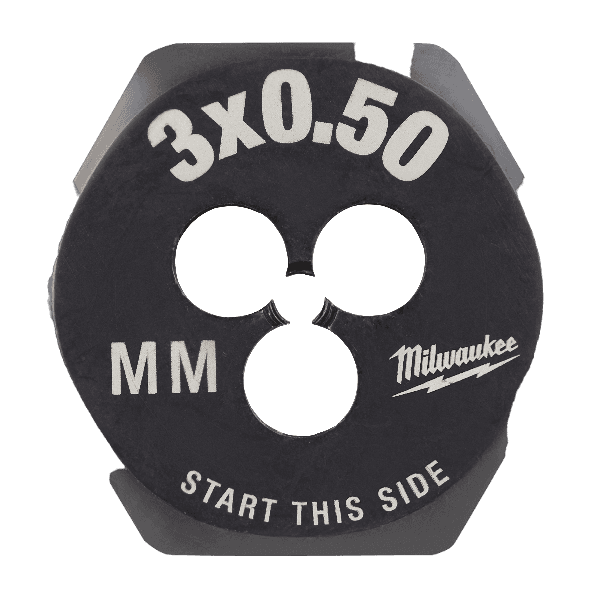 Metric threading die with 3x0.50 mm size embossed for precision threading in home improvement projects