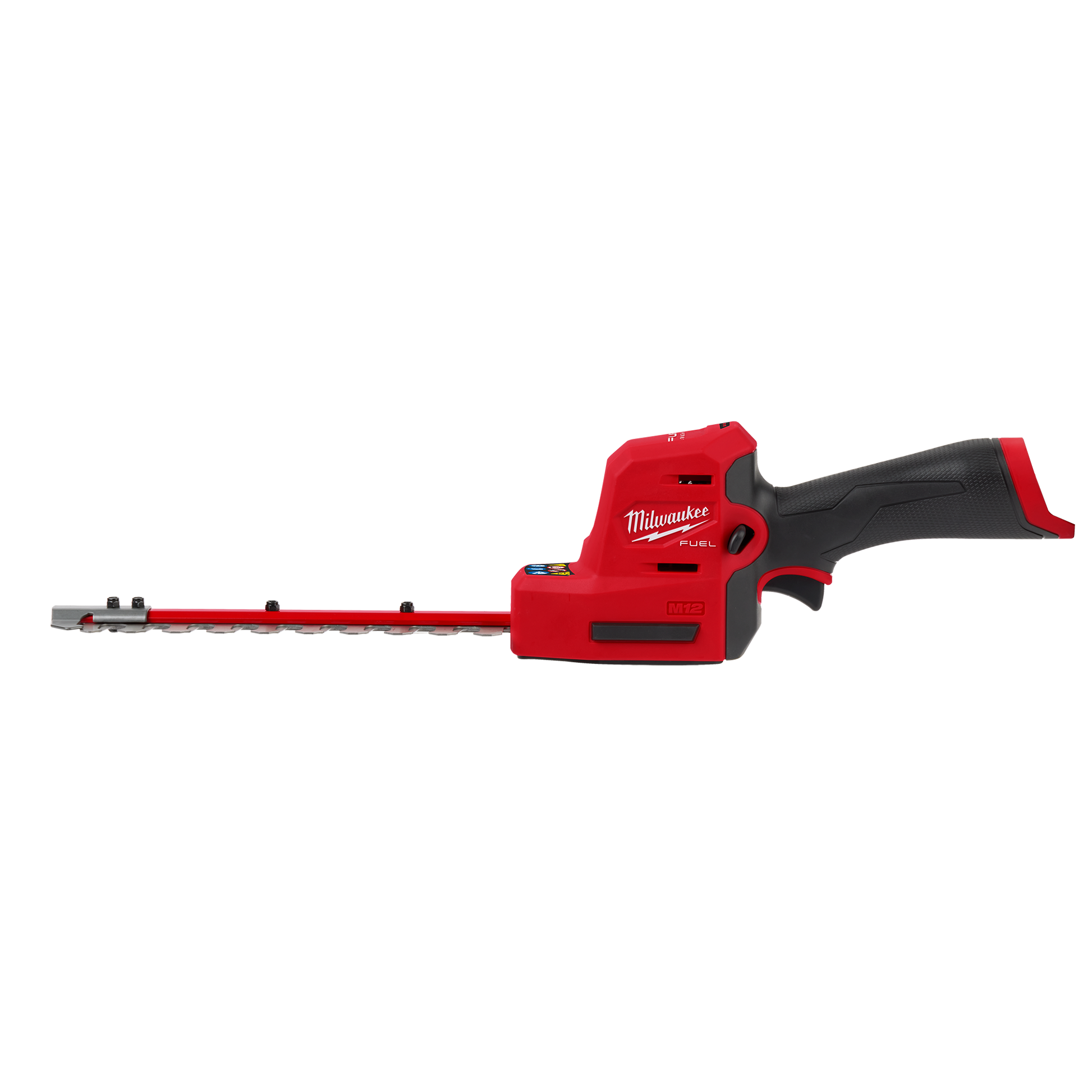 Compact red and black cordless hedge trimmer with ergonomic handle for precise trimming in home improvement and gardening tasks