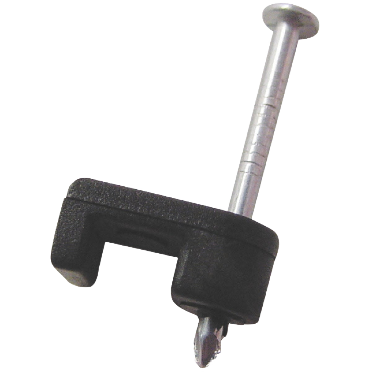 Black coaxial cable staple with nail and UV resistant polyethylene saddle for electrical and home improvement use under $50 collections