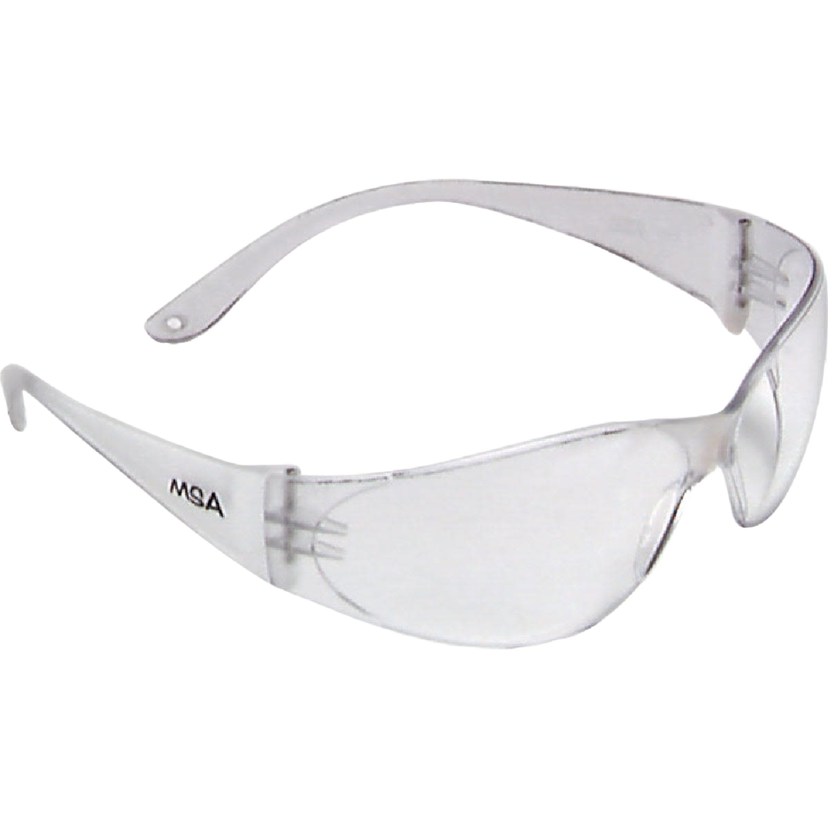 Clear close-fitting safety glasses with transparent lenses and lightweight frame for tools and home improvement use