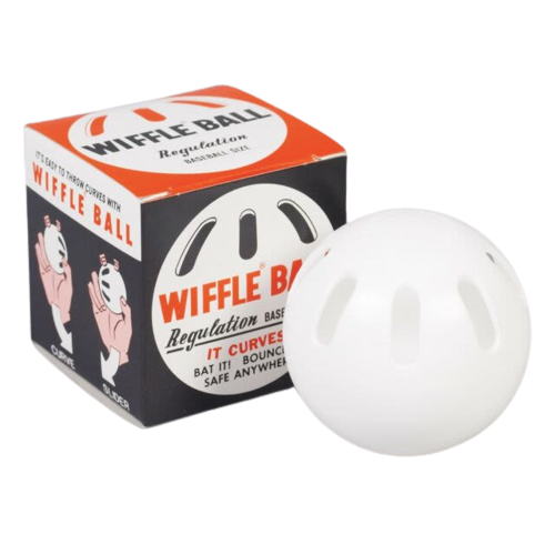 White regulation-size perforated plastic ball with packaging for outdoor toy and game activities under $50 collection