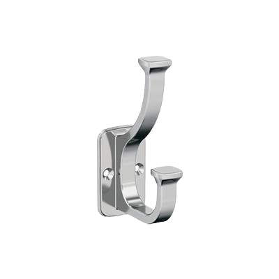 Polished chrome two-prong wall hook for organizing coats and accessories in home improvement projects