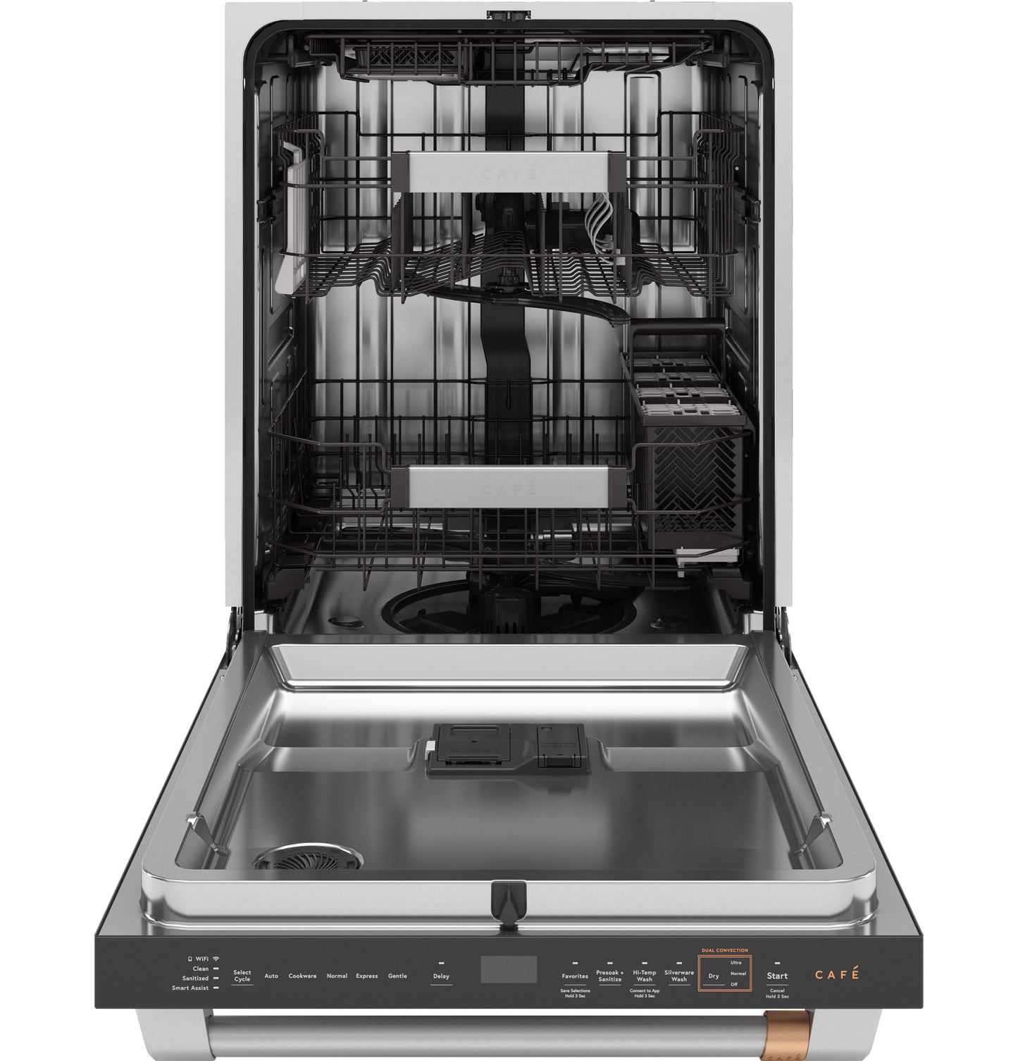 Open stainless steel built-in dishwasher with adjustable racks and utensil basket in Kitchen & Kitchenware collection