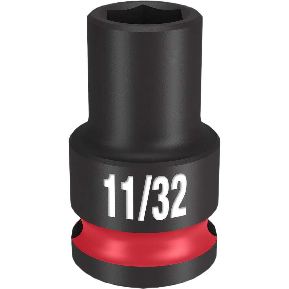 Black impact socket with white 11/32 size marking and red band for heavy-duty tool and home improvement use