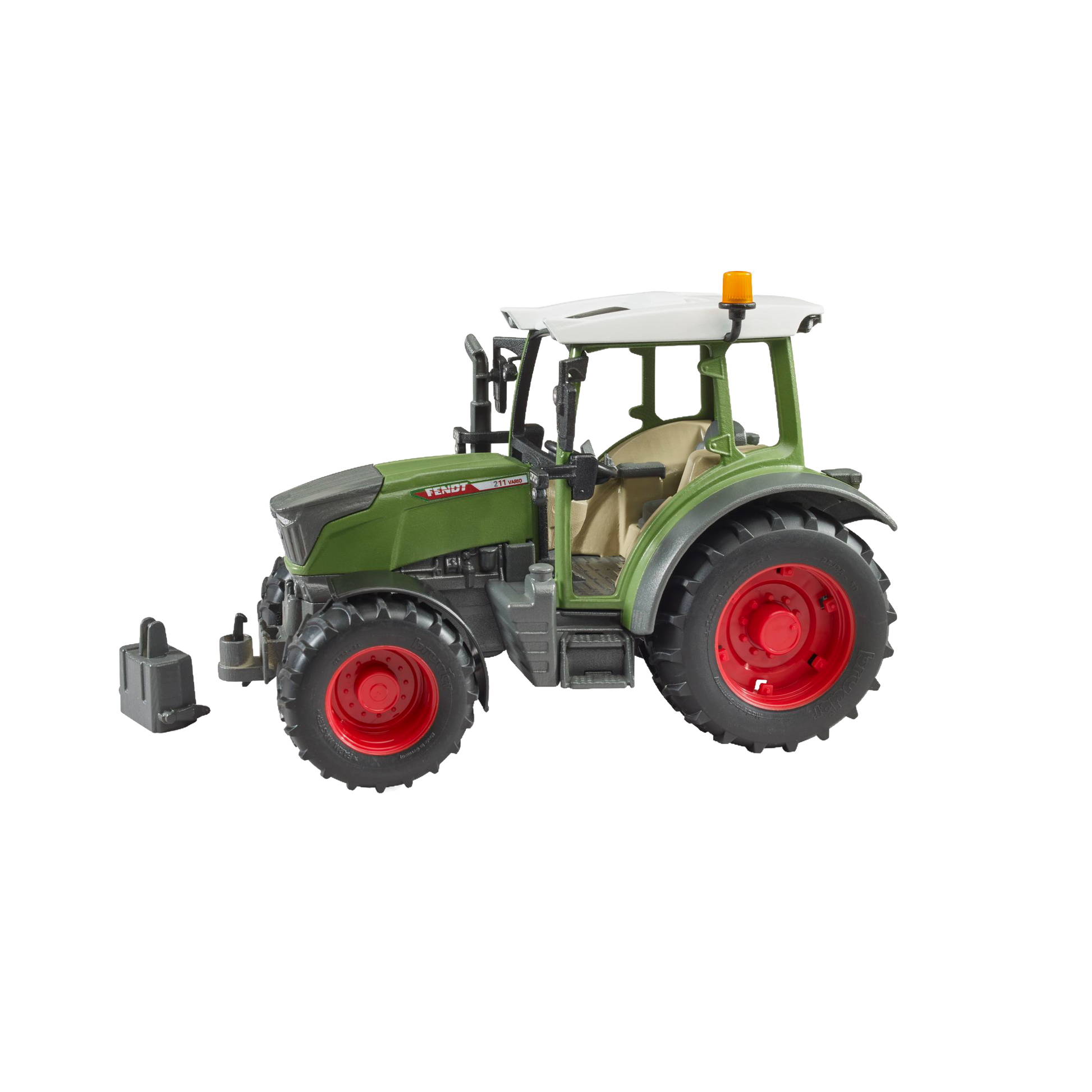 Green toy tractor with red wheels and white roof, part of Vehicles & Remote Controlled Toys and Bruder Toys collections