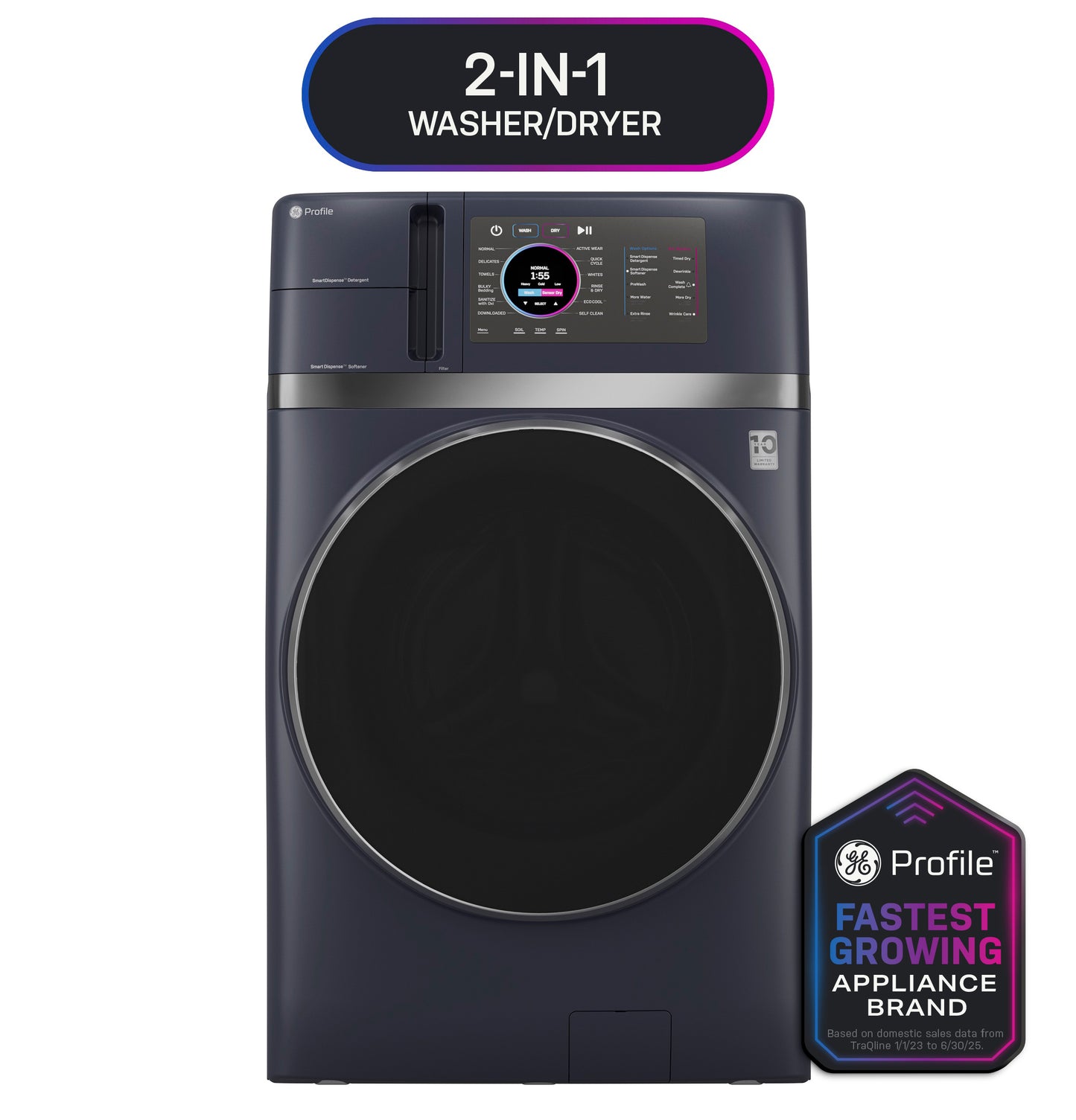 Dark gray 2-in-1 washer and dryer combo with digital touchscreen control panel from Washers & Dryers collection.