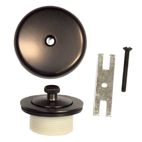 Oil rubbed bronze tub drain trim kit with lift and turn stopper, overflow cover, mounting bracket, and screw for home improvement