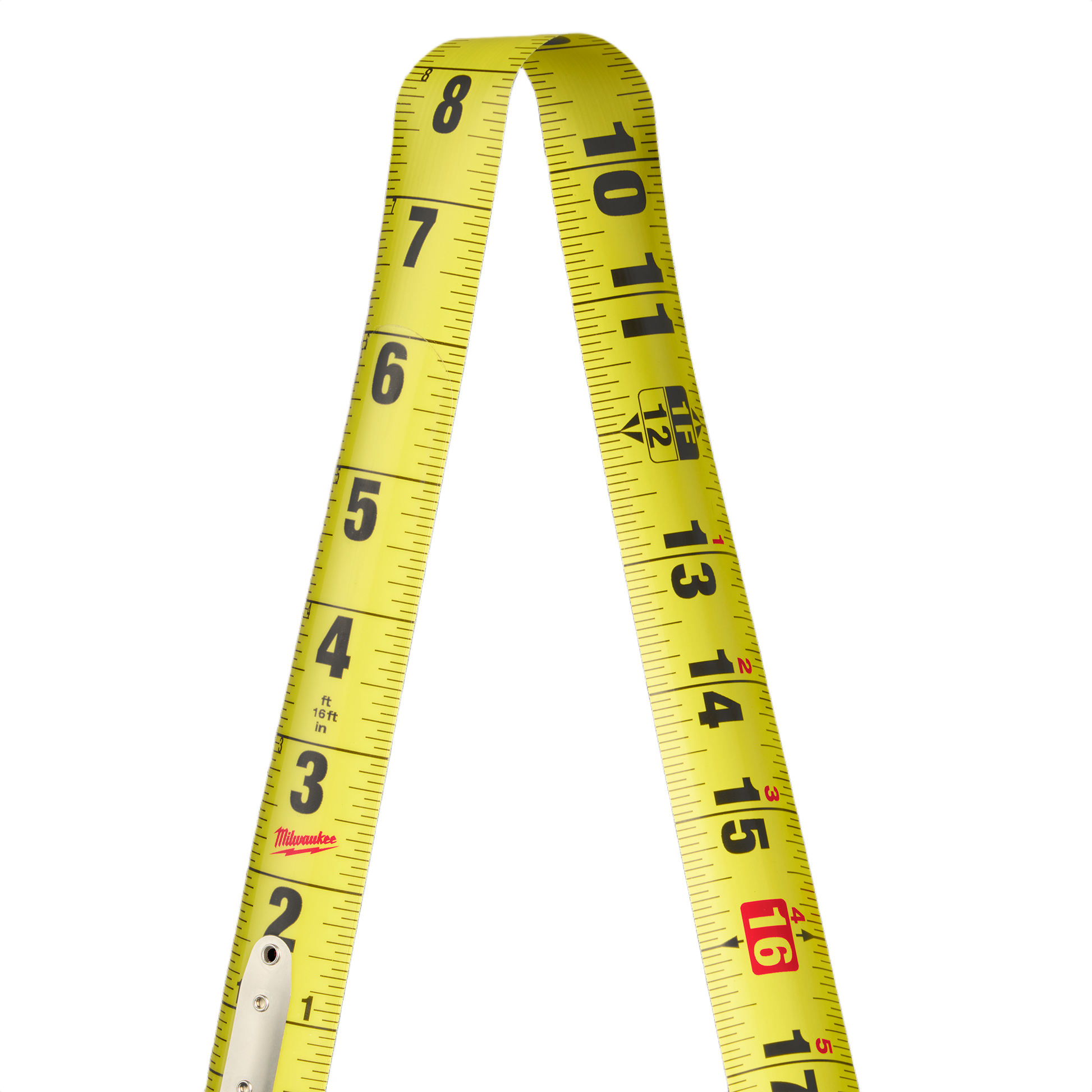 Yellow wide measuring tape blade with clear black and red markings for precise measurement in tools and home improvement tasks