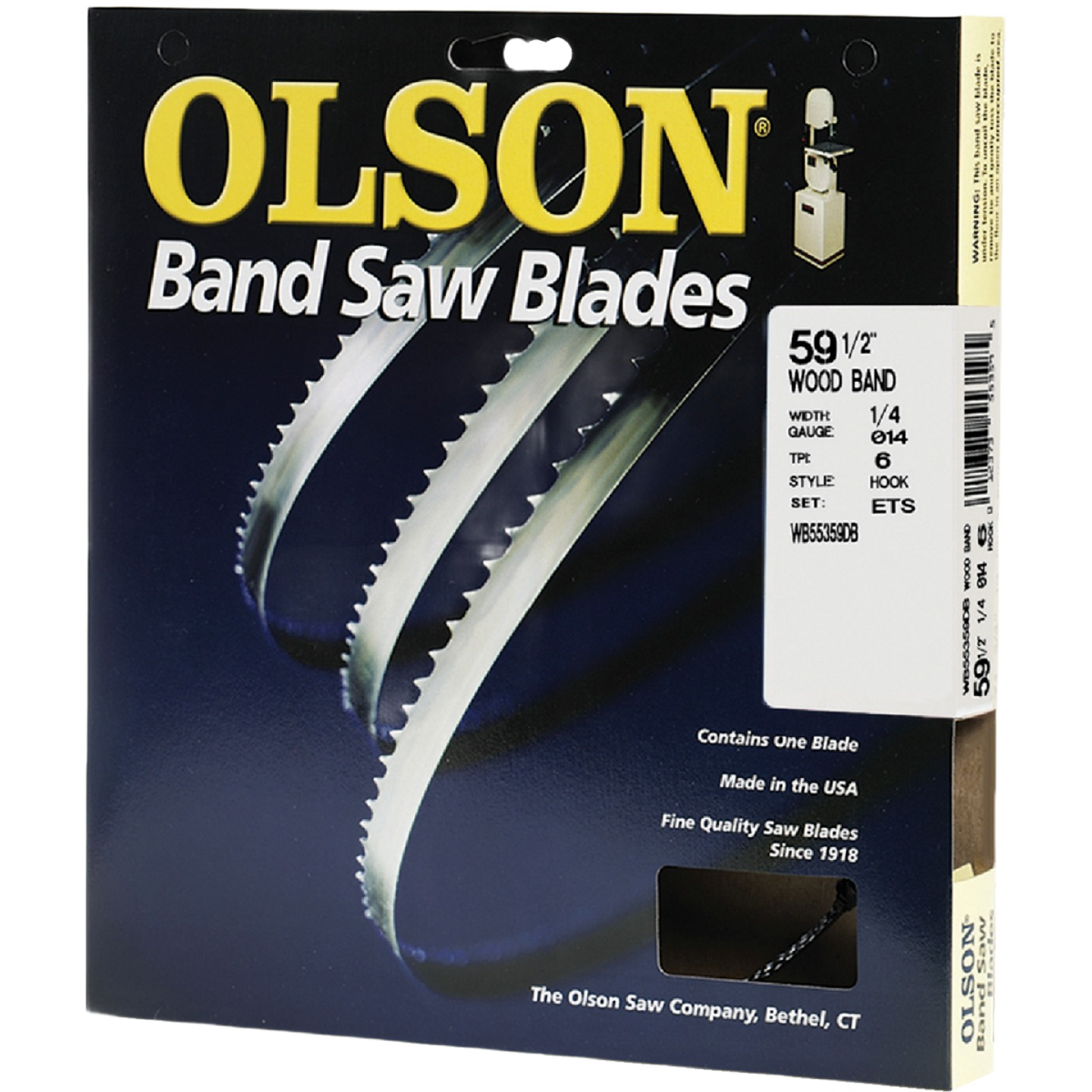 Olson branded hooked tooth band saw blade in home improvement packaging for wood cutting tools and tasks