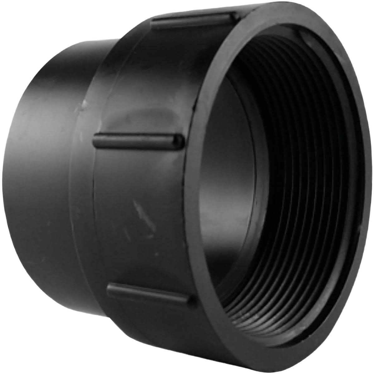 Black ABS pipe fitting with threaded female end for plumbing cleanout in pipes and fittings under $50 collection