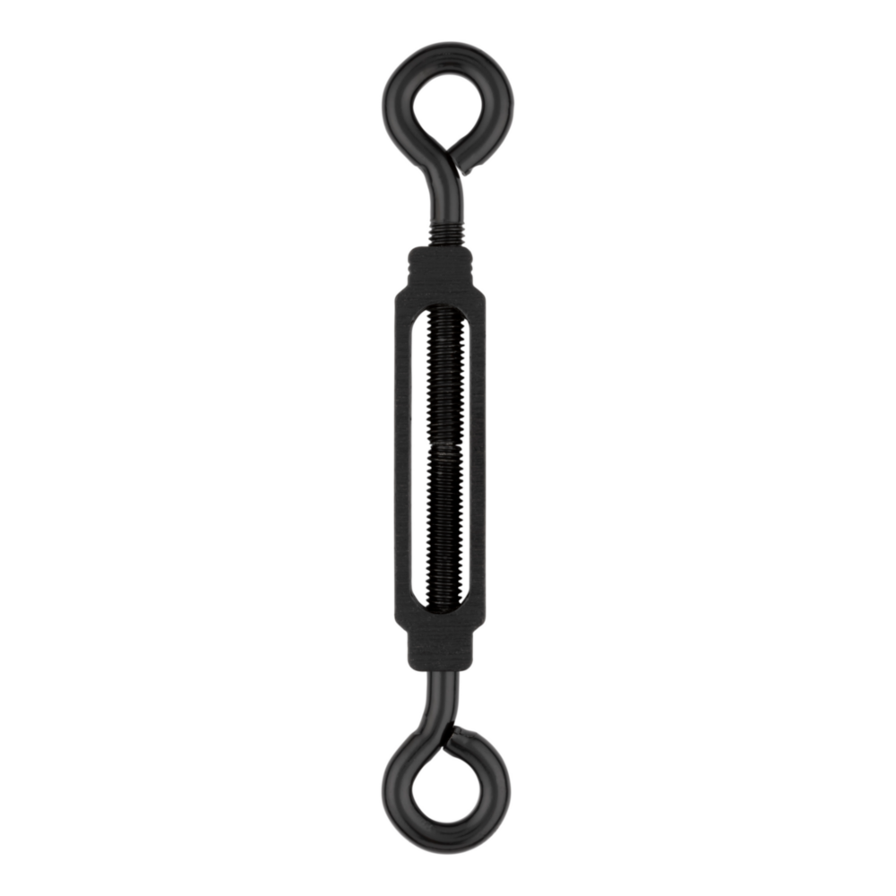 Black steel turnbuckle with eye hooks for tensioning cables and chains in hardware and home improvement collections under $50