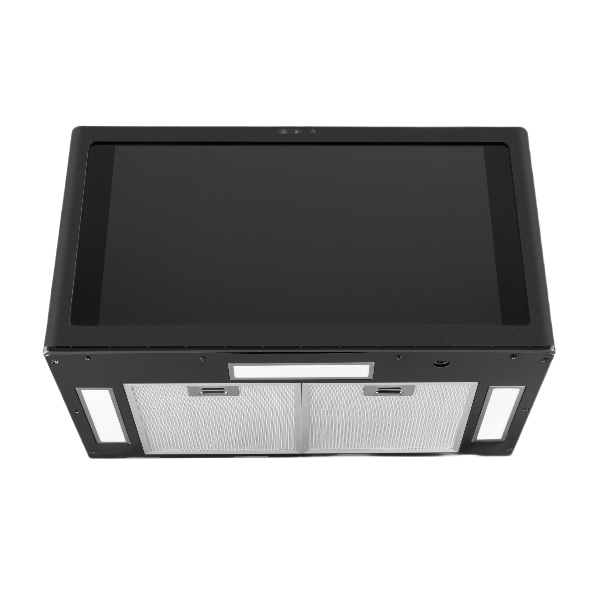 Over-the-range smart home center with black touchscreen and integrated 600 CFM hood in Appliances collection