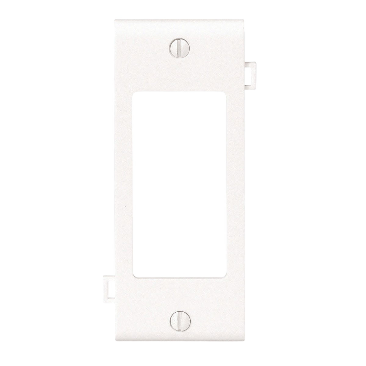 White plastic sectional wall plate with central opening designed for rocker decorator switches in home improvement projects