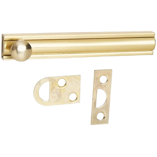 Polished brass door surface bolt with mounting components for door accessories and hardware collections