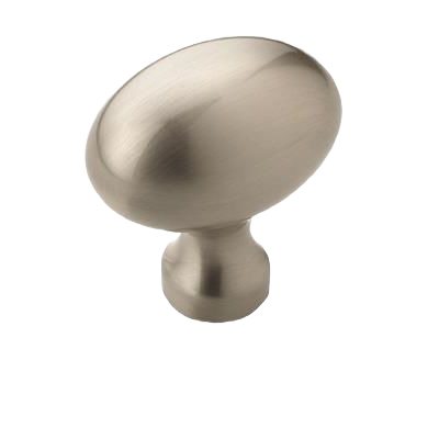 Satin nickel oval cabinet knob with smooth brushed finish for home improvement and hardware use
