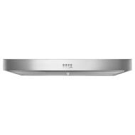 Sleek stainless steel 24-inch kitchen range hood with built-in grease filters and LED task lighting for home improvement.