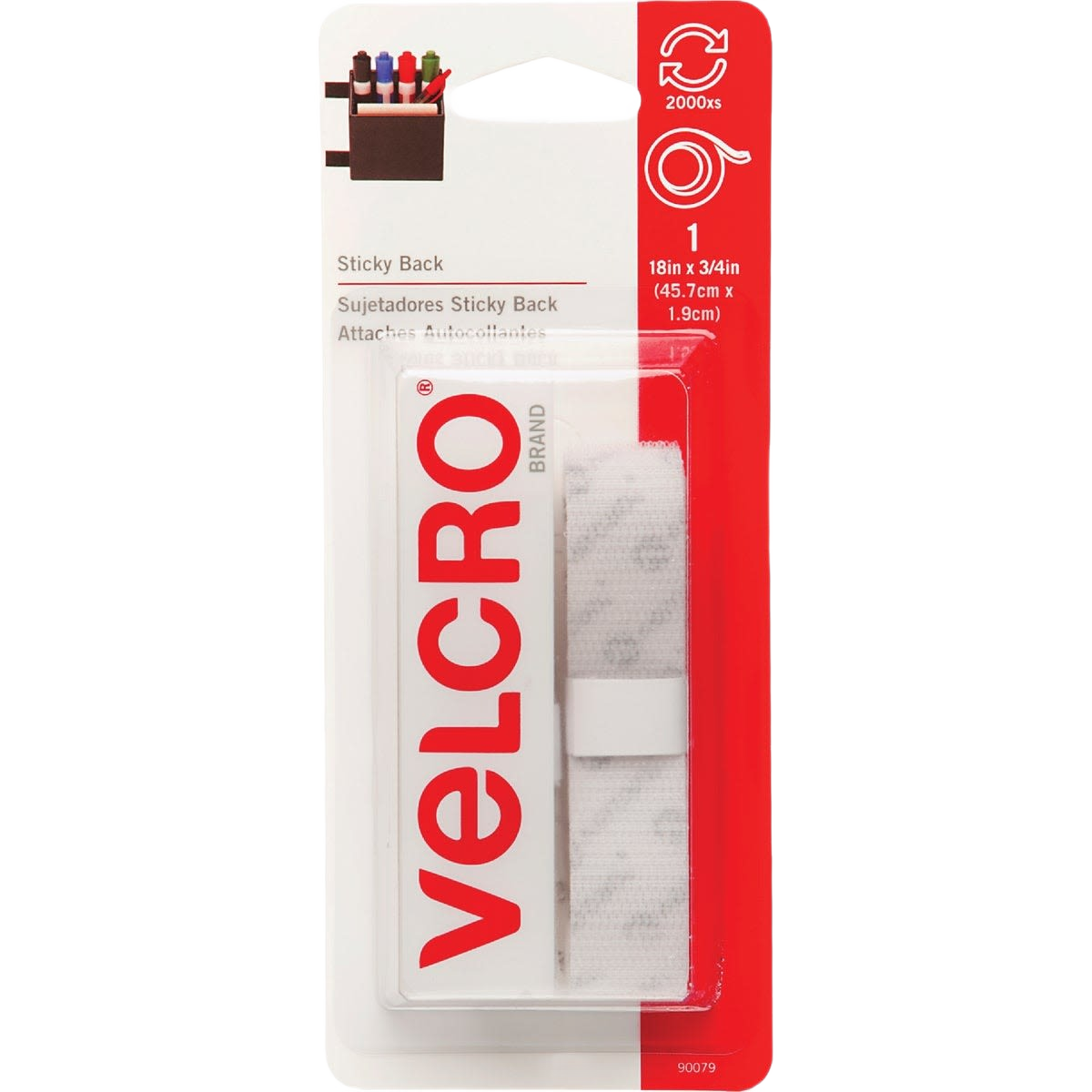 VELCRO Brand White Hook & Loop Roll, 3/4 x 18 in.