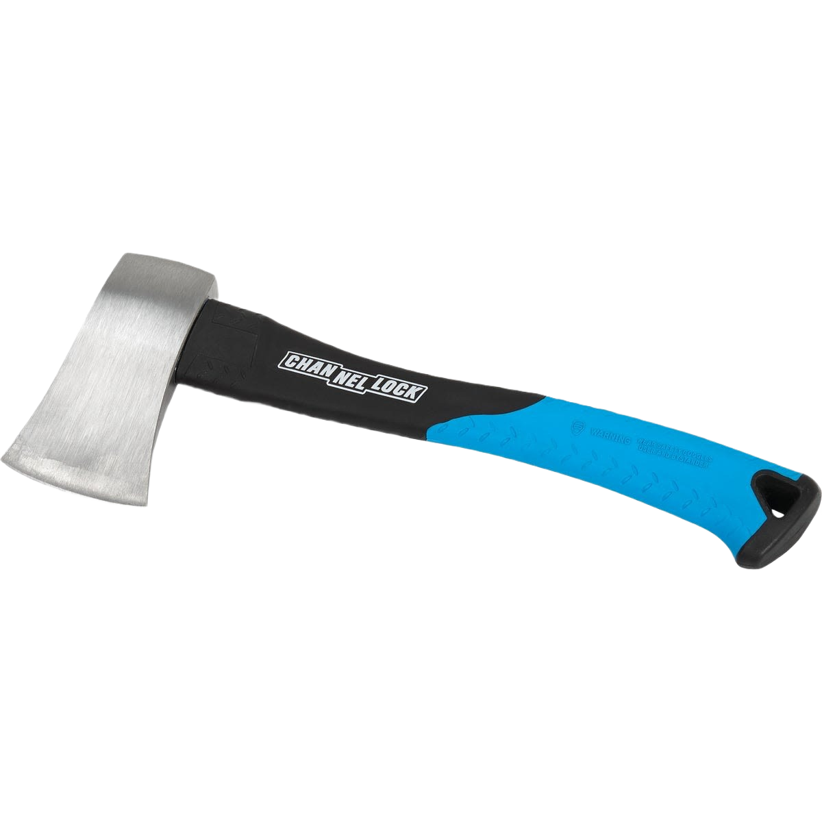 Fiberglass handle camper axe with sharp steel blade and ergonomic blue grip for outdoor and home improvement tasks
