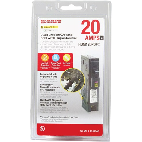 20 amp Homeline dual function circuit breaker with plug-on neutral for home improvement electrical safety