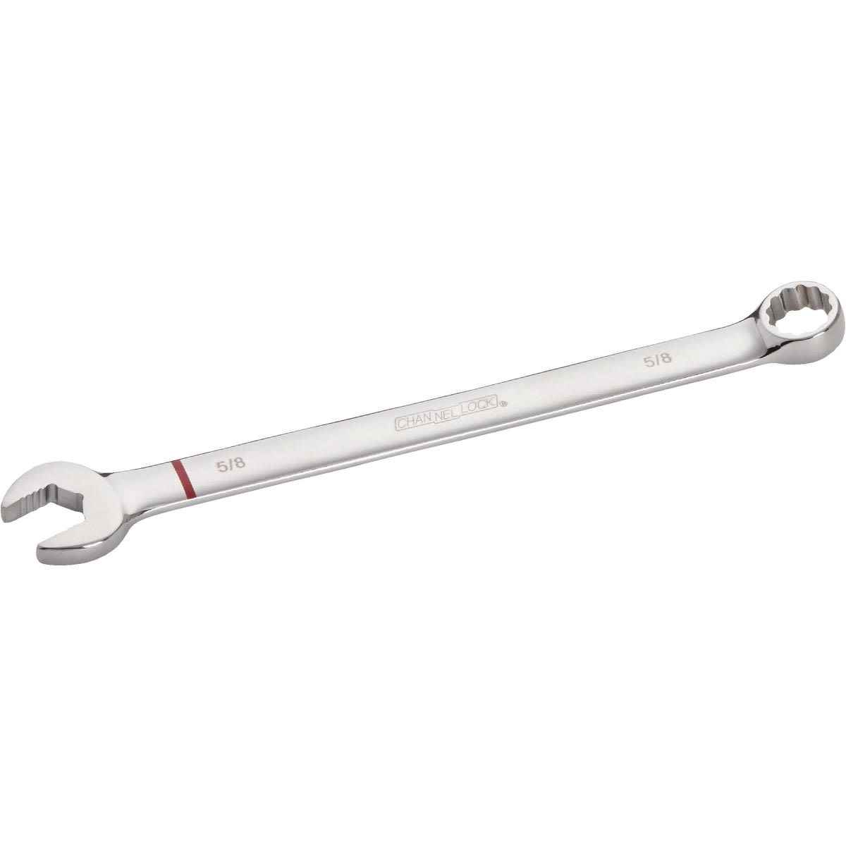 Polished 5/8 inch combination wrench with open and 12-point box ends for home improvement and tools use