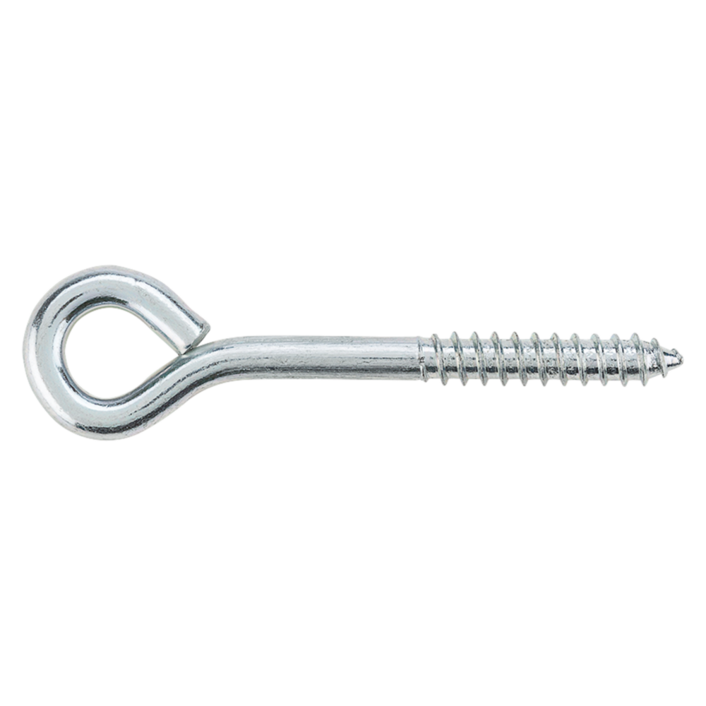 Zinc-plated lag screw eye with threaded shaft, part of hardware fasteners and hooks & eyes collections for home improvement.