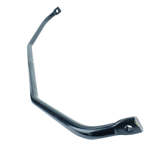 Black curved metal bar with mounting holes for tools and home improvement applications
