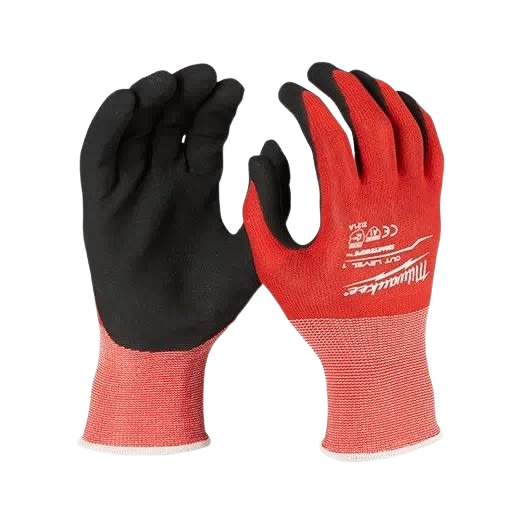 Pair of red and black nitrile dipped gloves for cut protection in hardware, safety, and work glove categories under $50