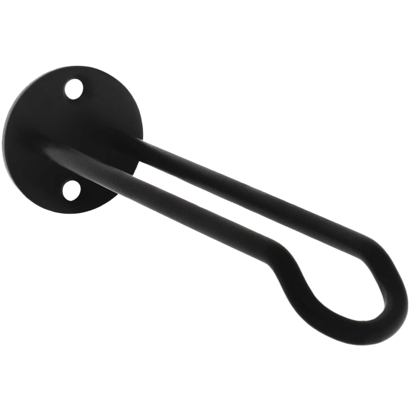 Black steel wall-mounted plant hanger with curved arm and three mounting holes for home improvement use