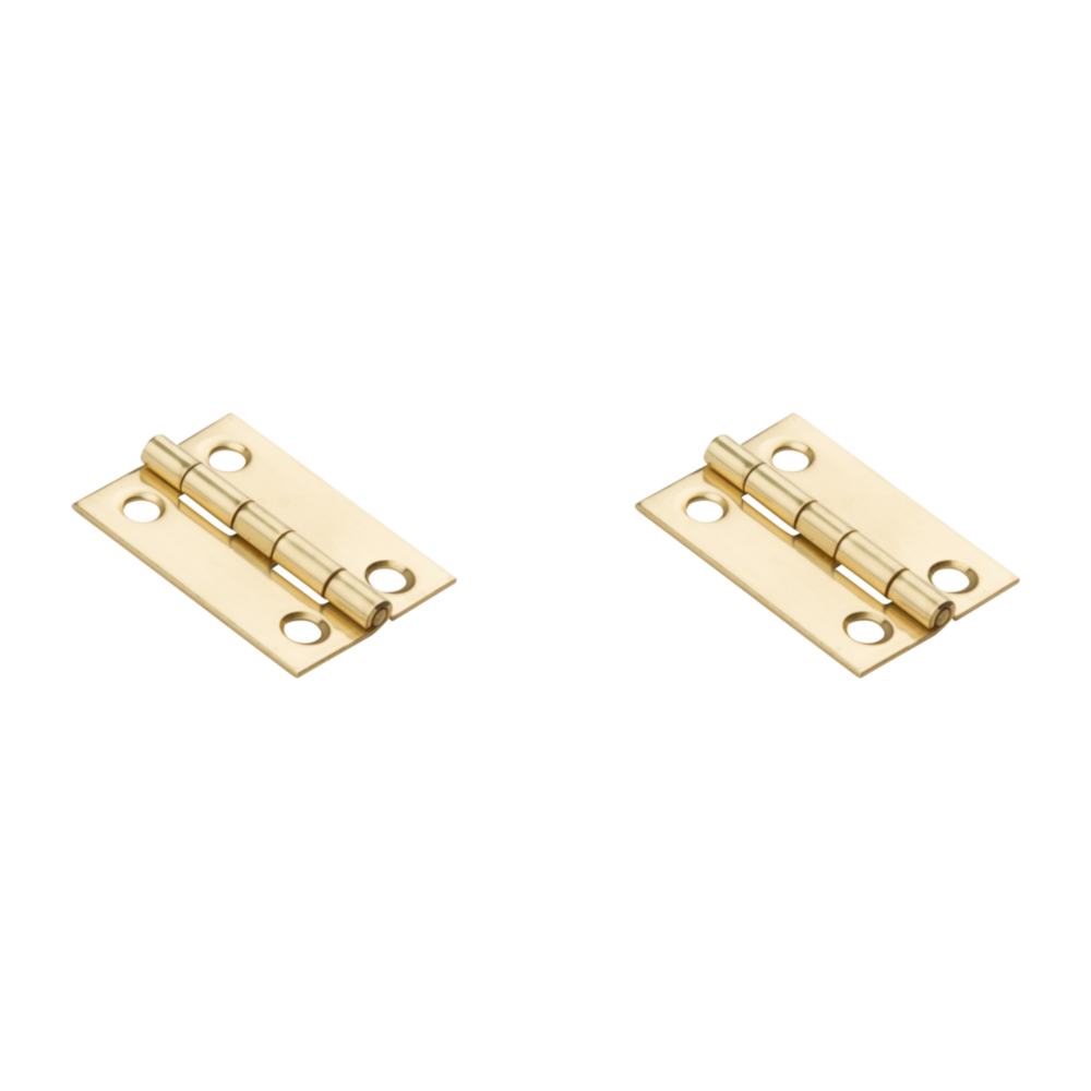 Pair of miniature clear coated brass decorative hinges for door hardware and home improvement under $50 collection