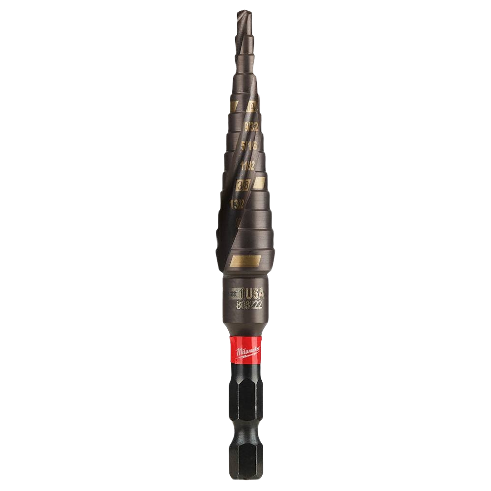 Step drill bit with hex shank for impact drivers and drills in Milwaukee tool accessories and drill bits collections