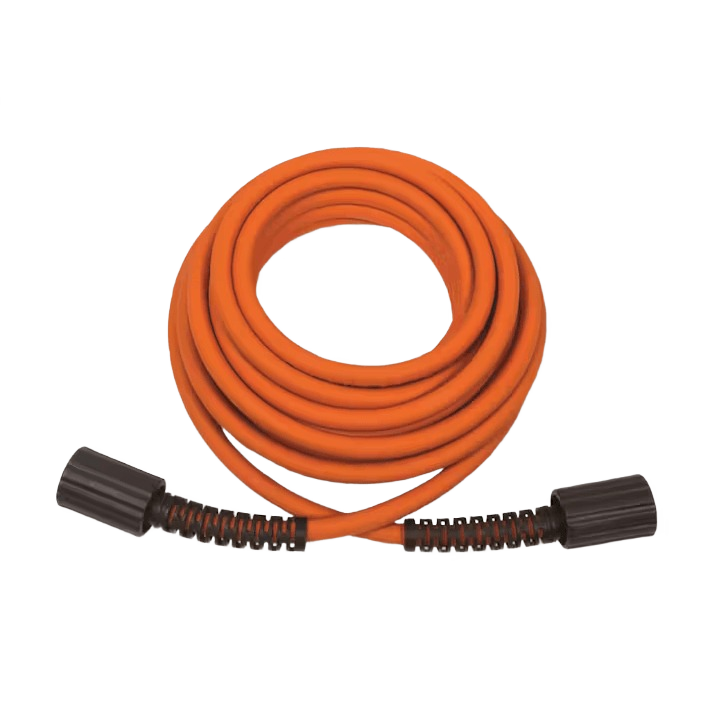 Orange high-pressure hose extension with durable connectors, ideal for power tool accessories and home improvement tasks