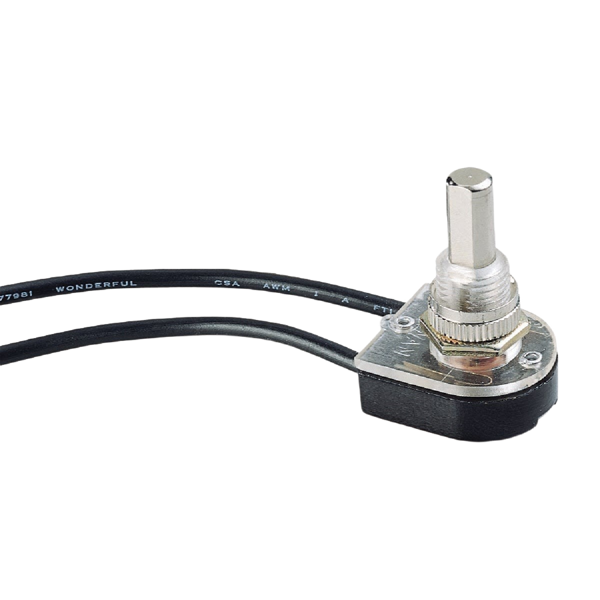 Black push-button maintained contact switch with metal actuator and prewired leads for electrical and home improvement use under $50