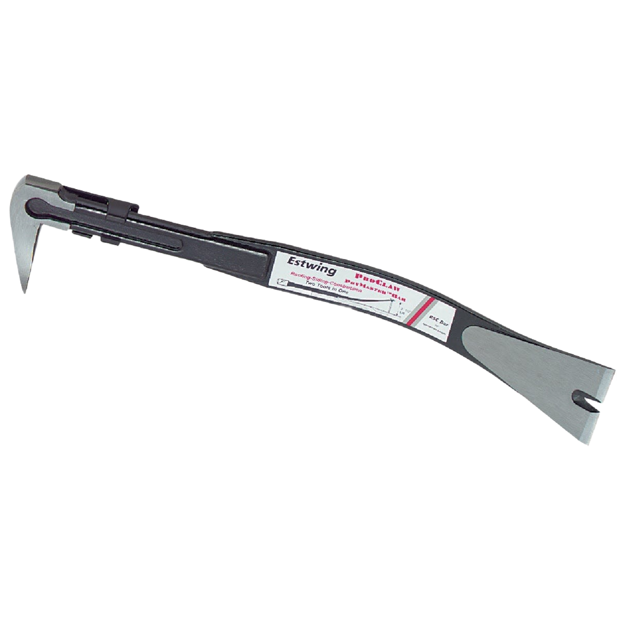 Curved metal pry bar with black handle grip and angled claw for prying and demolition tasks in home improvement