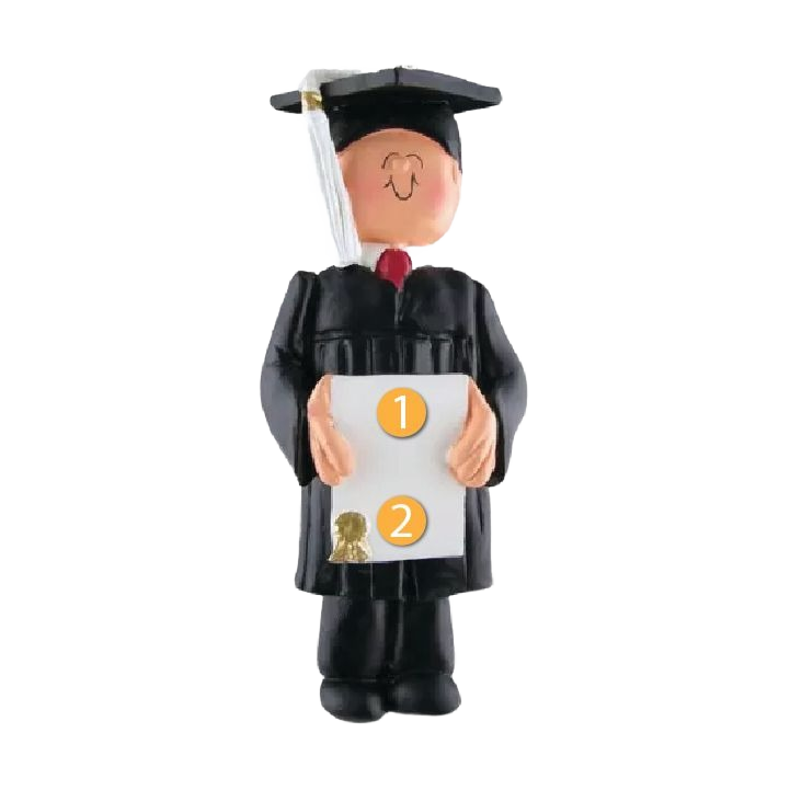 Personalized male graduate figurine ornament holding diploma with cap and gown from Christmas Ornaments & Tree Decorations collection